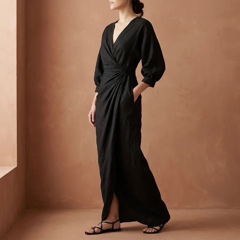 Mia | Effortless Wrap Maxi Linen Dress Women