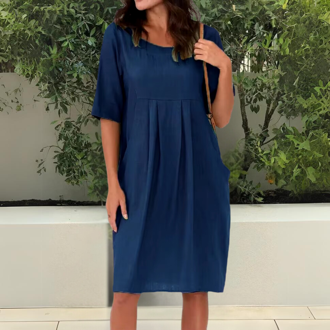 Mia | Elegant Relaxed Pocket Midi Casual Dress