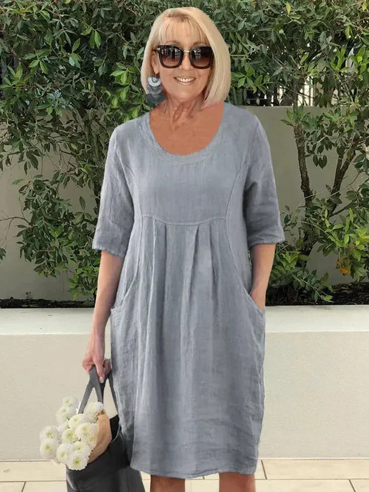 Mia | Elegant Relaxed Pocket Midi Casual Dress