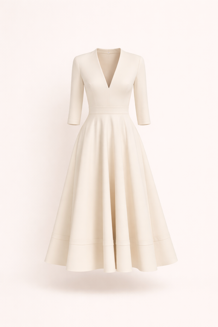 Mia | Refined V-Neck Fit-and-Flare Midi Cocktail Dress