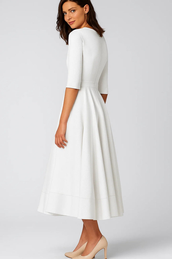 Mia | Refined V-Neck Fit-and-Flare Midi Cocktail Dress