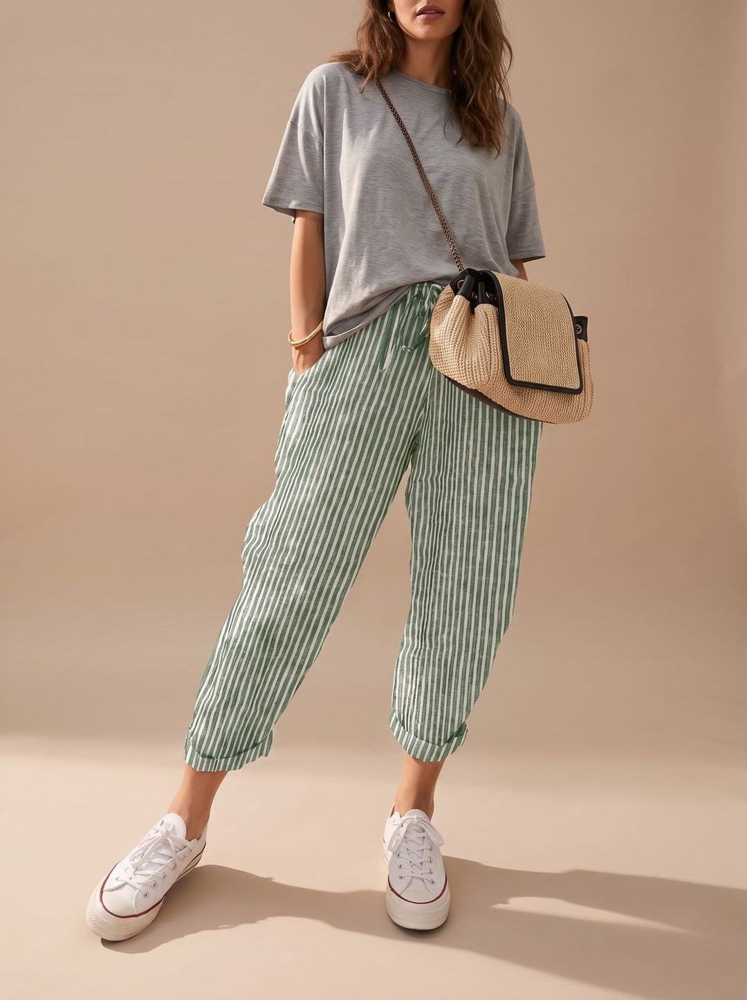 Mia | Relaxed Drawstring Linen Pants with Cuffed Ankle