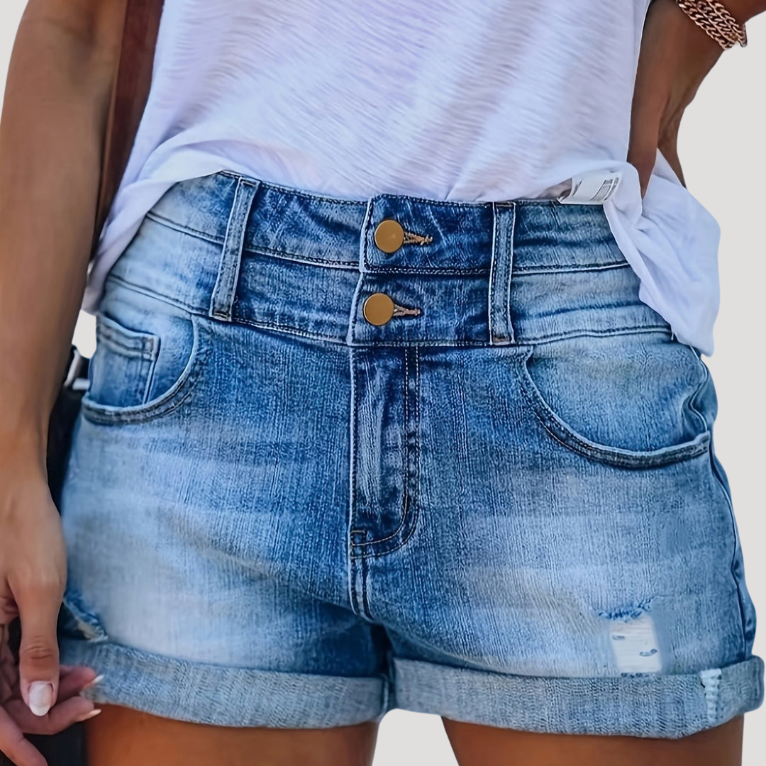 Mia | Sophisticated High-Waisted Button-Front Denim Shorts