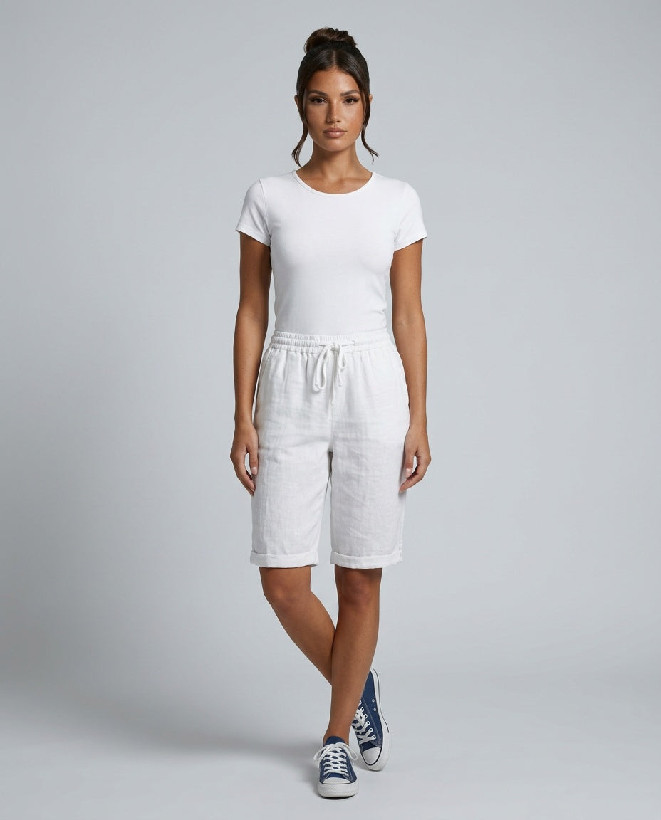 Mia | Sophisticated Knee-Length Linen Shorts with Drawstring Waist