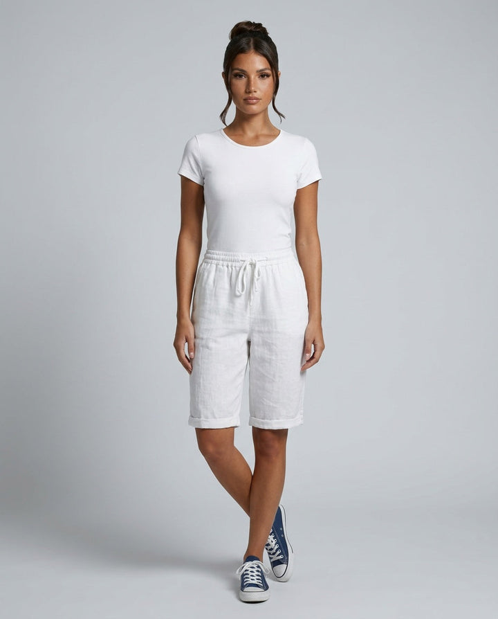 Mia | Sophisticated Knee-Length Linen Shorts with Drawstring Waist