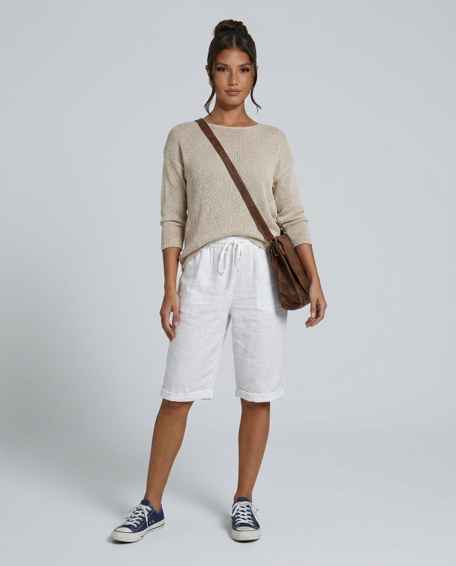 Mia | Sophisticated Knee-Length Linen Shorts with Drawstring Waist