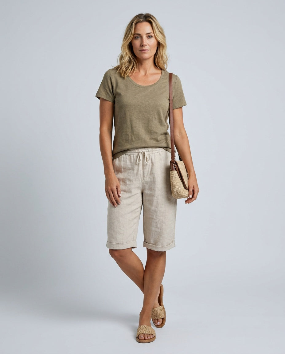 Mia | Sophisticated Knee-Length Linen Shorts with Drawstring Waist
