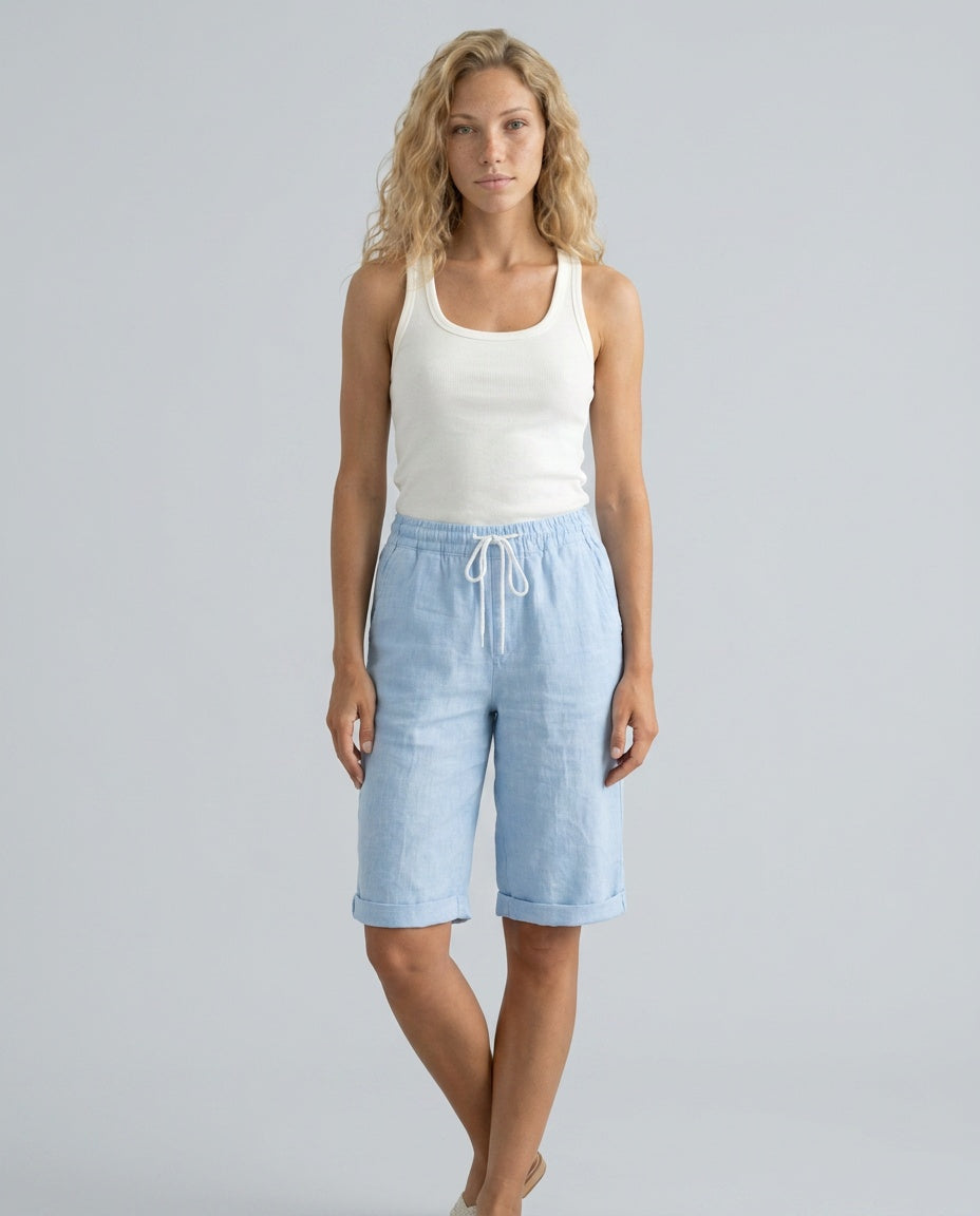 Mia | Sophisticated Knee-Length Linen Shorts with Drawstring Waist
