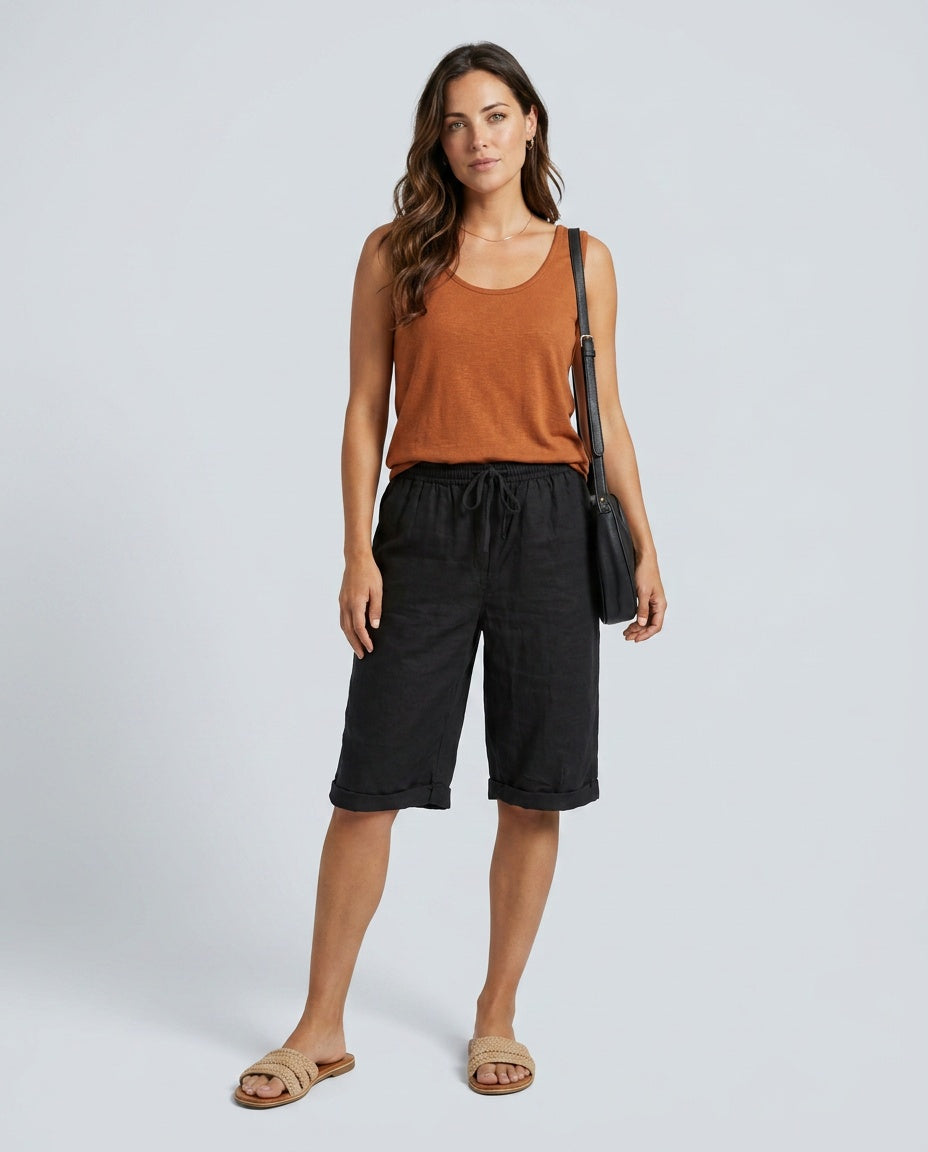 Mia | Sophisticated Knee-Length Linen Shorts with Drawstring Waist