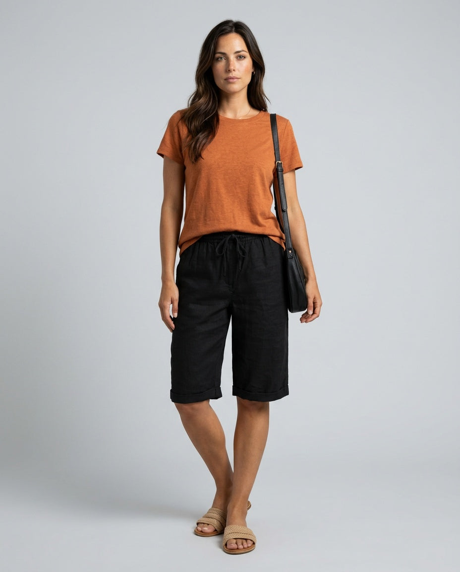 Mia | Sophisticated Knee-Length Linen Shorts with Drawstring Waist