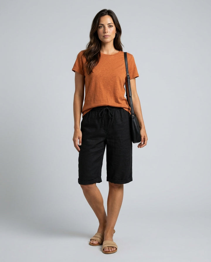 Mia | Sophisticated Knee-Length Linen Shorts with Drawstring Waist