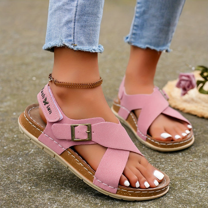 Mila | Adjustable Buckle Cross Strap Flat Sandals