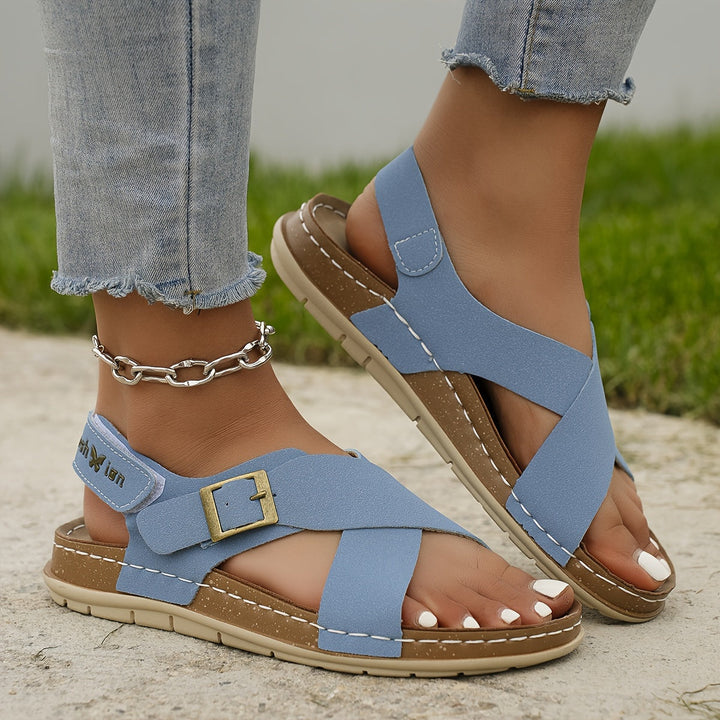 Mila | Adjustable Buckle Cross Strap Flat Sandals