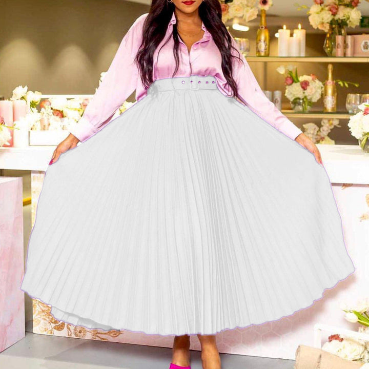 Mila | Classic Pleated Belted Midi Skirt