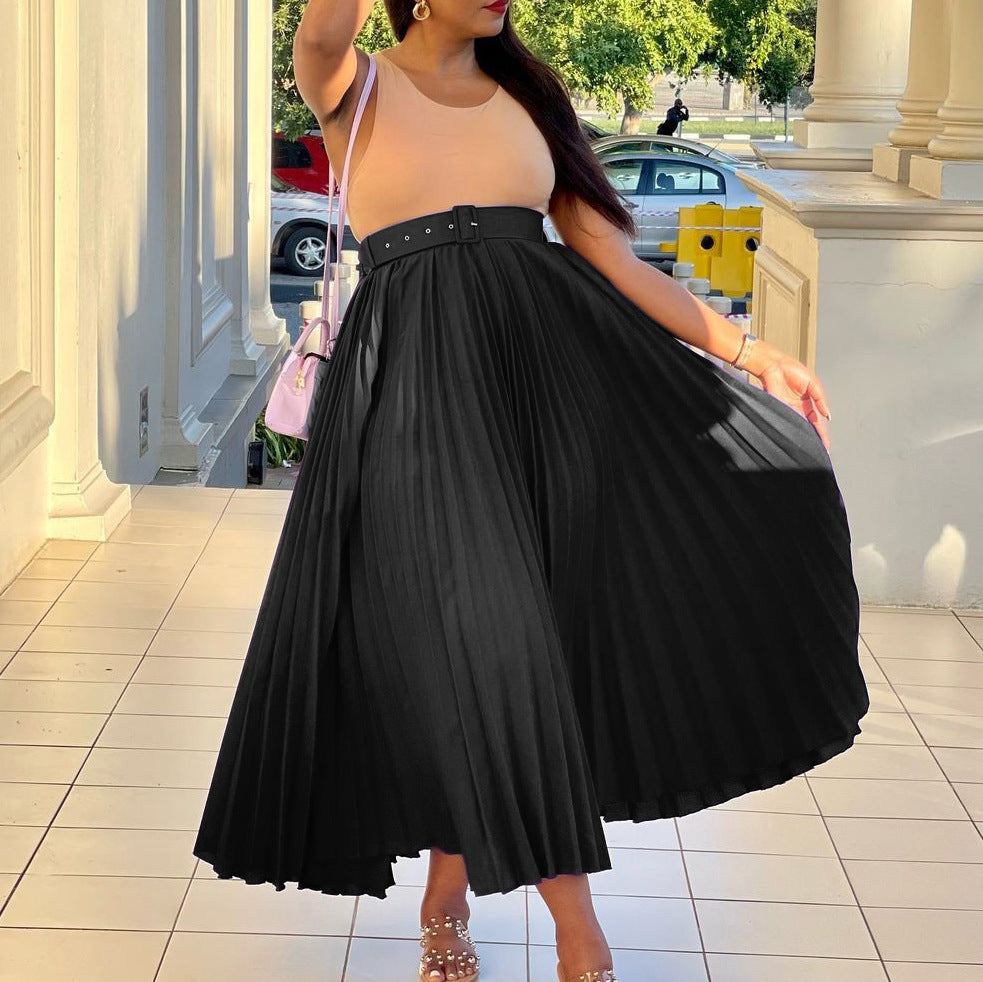 Mila | Classic Pleated Belted Midi Skirt