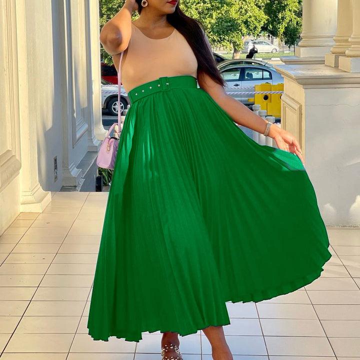 Mila | Classic Pleated Belted Midi Skirt