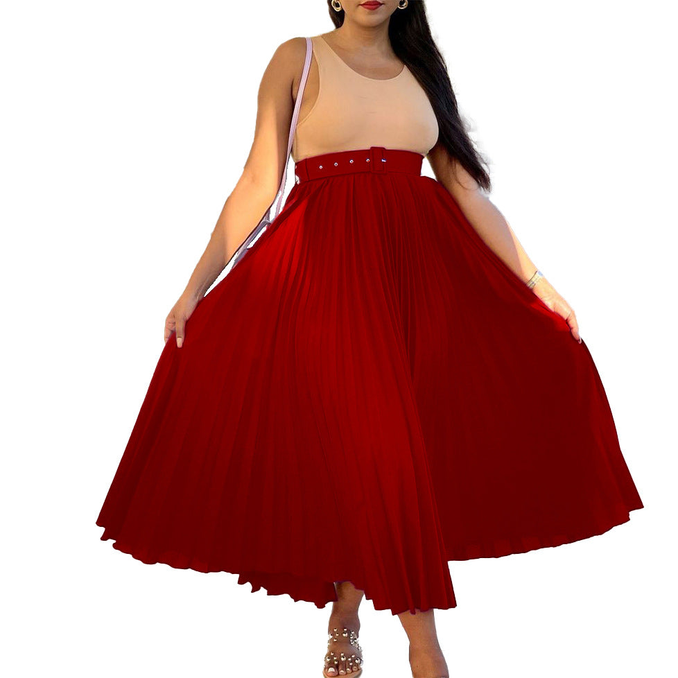 Mila | Classic Pleated Belted Midi Skirt