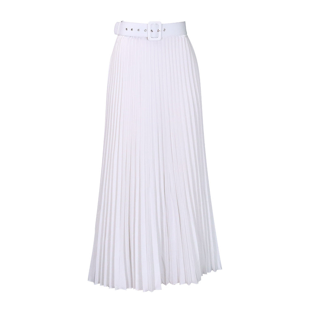 Mila | Classic Pleated Belted Midi Skirt