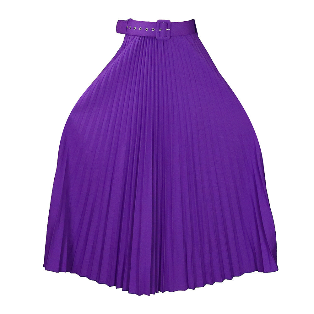 Mila | Classic Pleated Belted Midi Skirt
