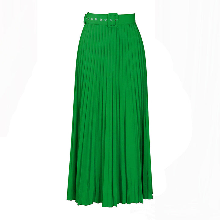 Mila | Classic Pleated Belted Midi Skirt