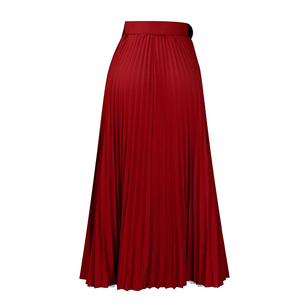 Mila | Classic Pleated Belted Midi Skirt