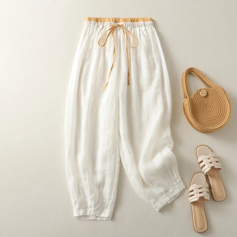 Mila | Elegant Drawstring Harem Linen Pants
