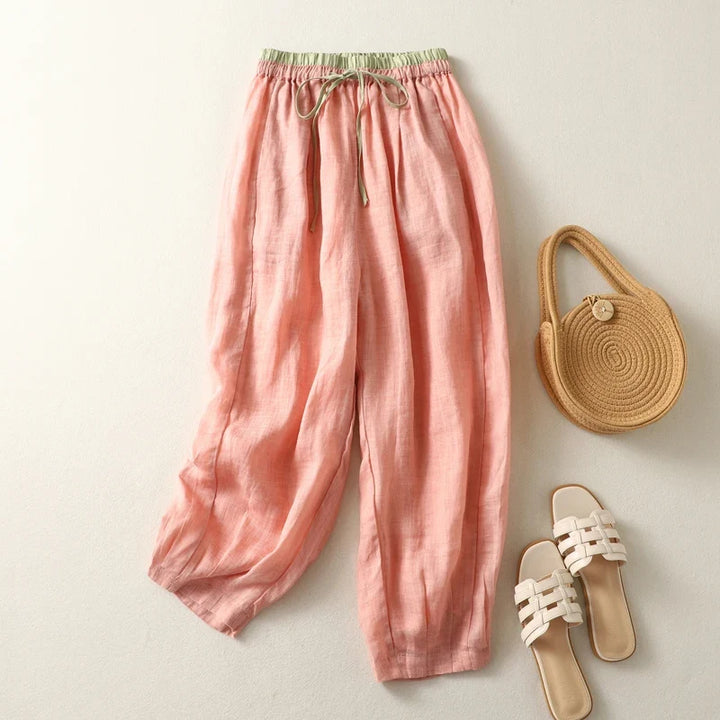 Mila | Elegant Drawstring Harem Linen Pants