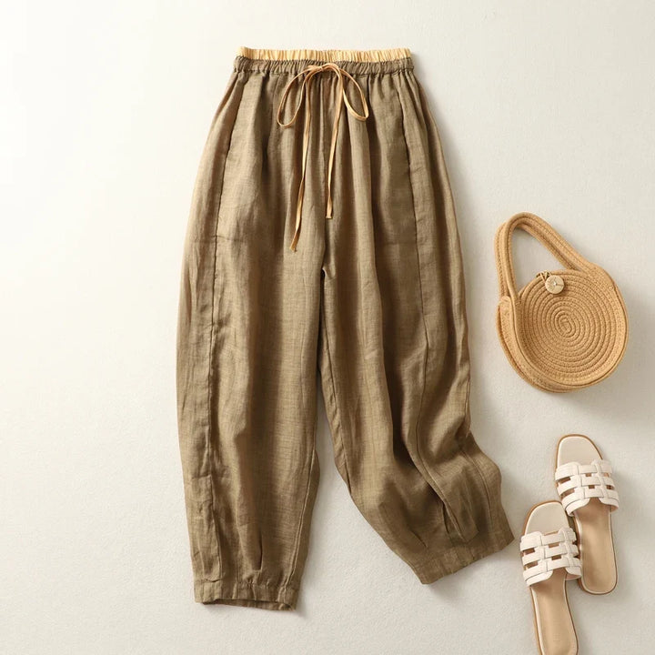 Mila | Elegant Drawstring Harem Linen Pants