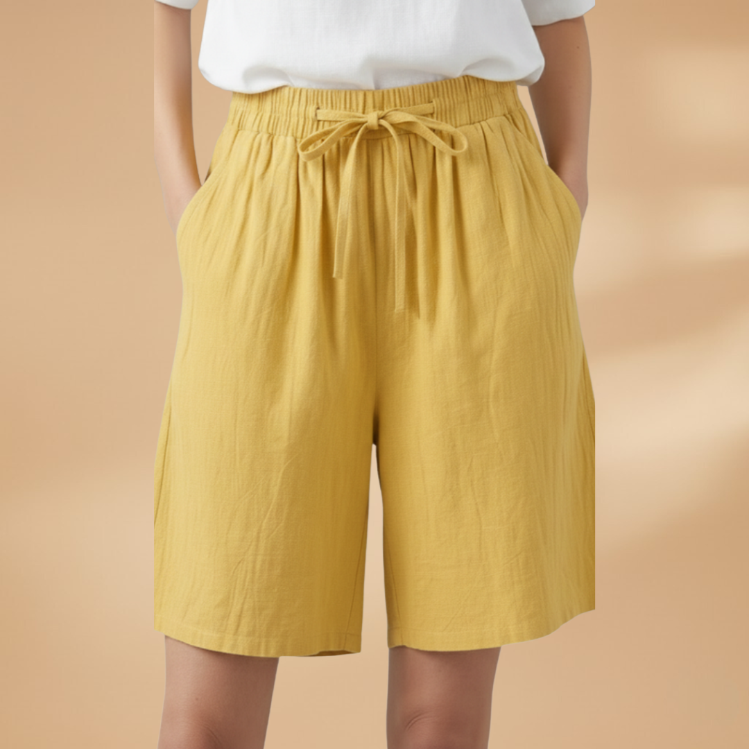 Mila | Polished Wide Leg Linen Shorts with Elastic Waist