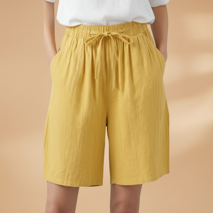 Mila | Polished Wide Leg Linen Shorts with Elastic Waist