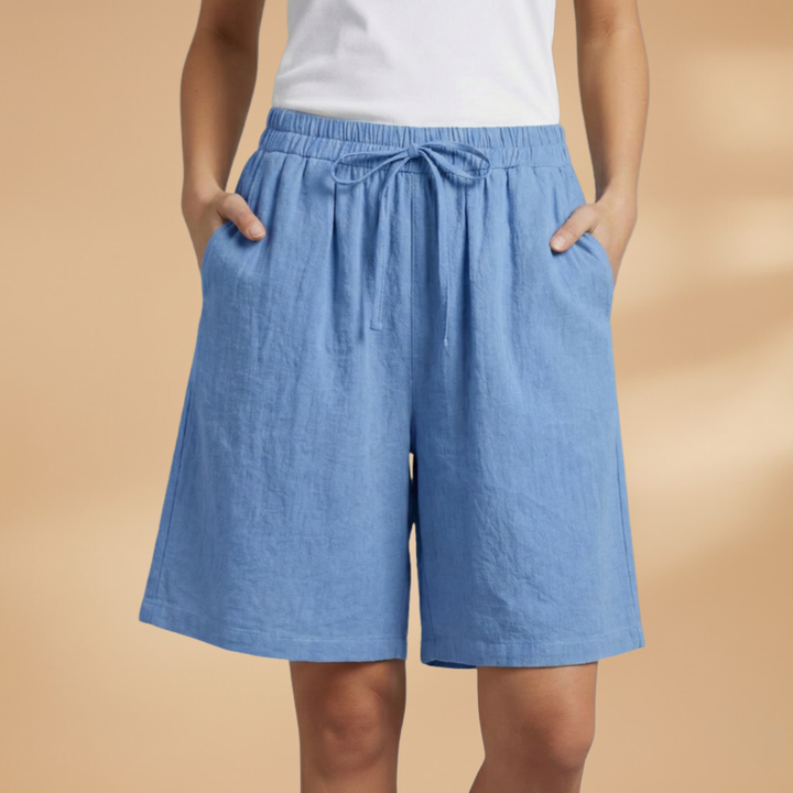 Mila | Polished Wide Leg Linen Shorts with Elastic Waist