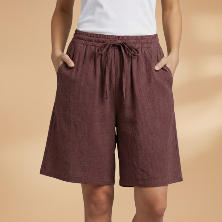 Mila | Polished Wide Leg Linen Shorts with Elastic Waist