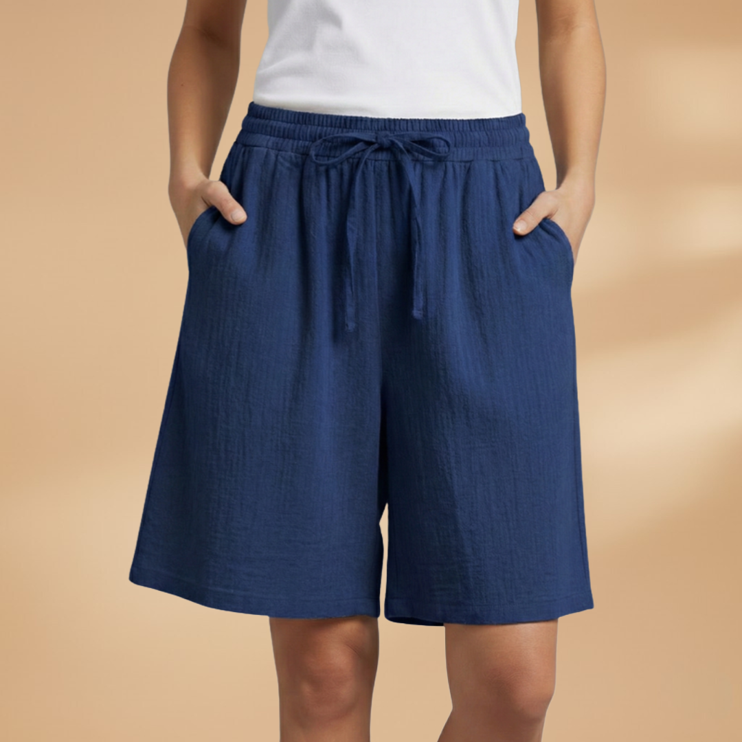 Mila | Polished Wide Leg Linen Shorts with Elastic Waist