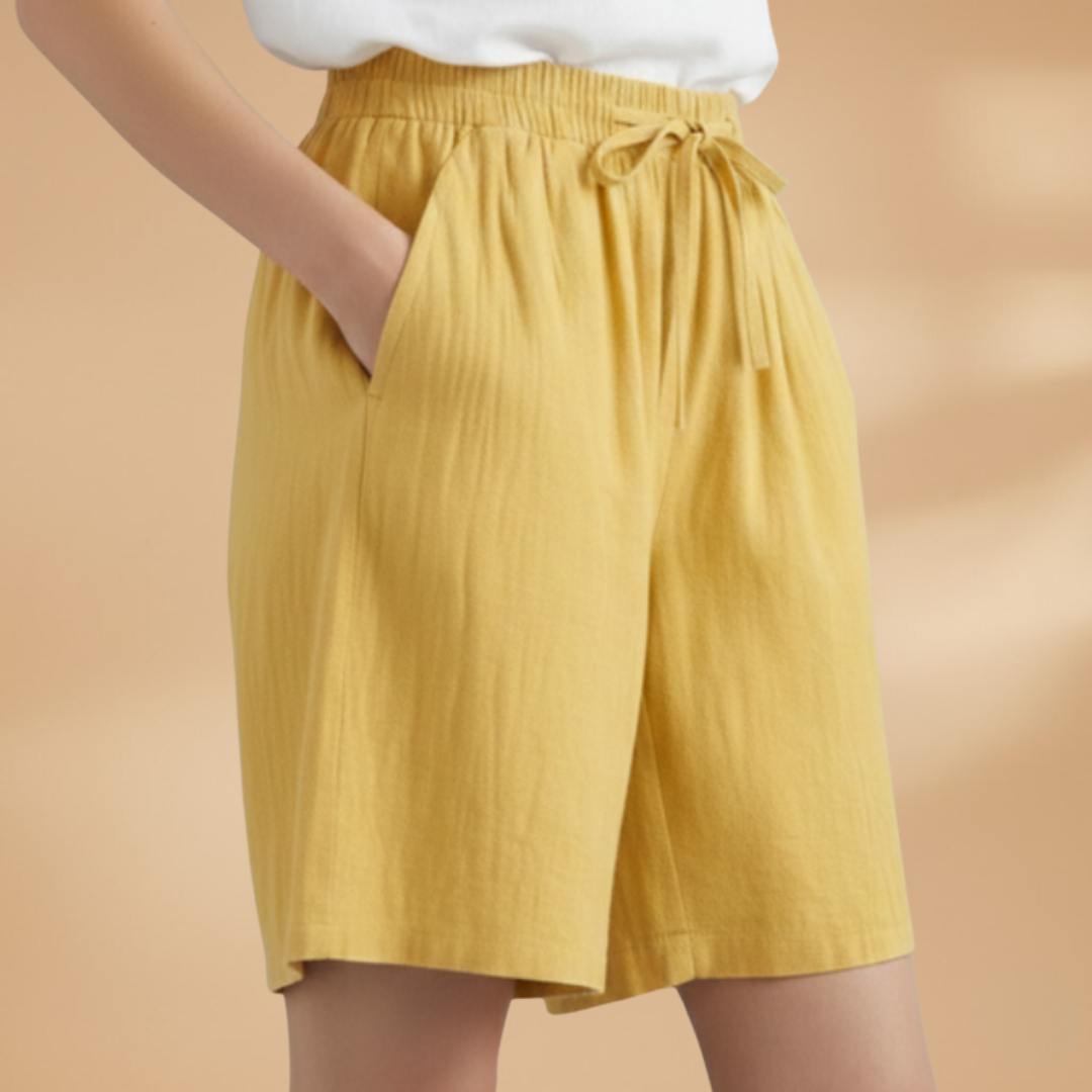 Mila | Polished Wide Leg Linen Shorts with Elastic Waist