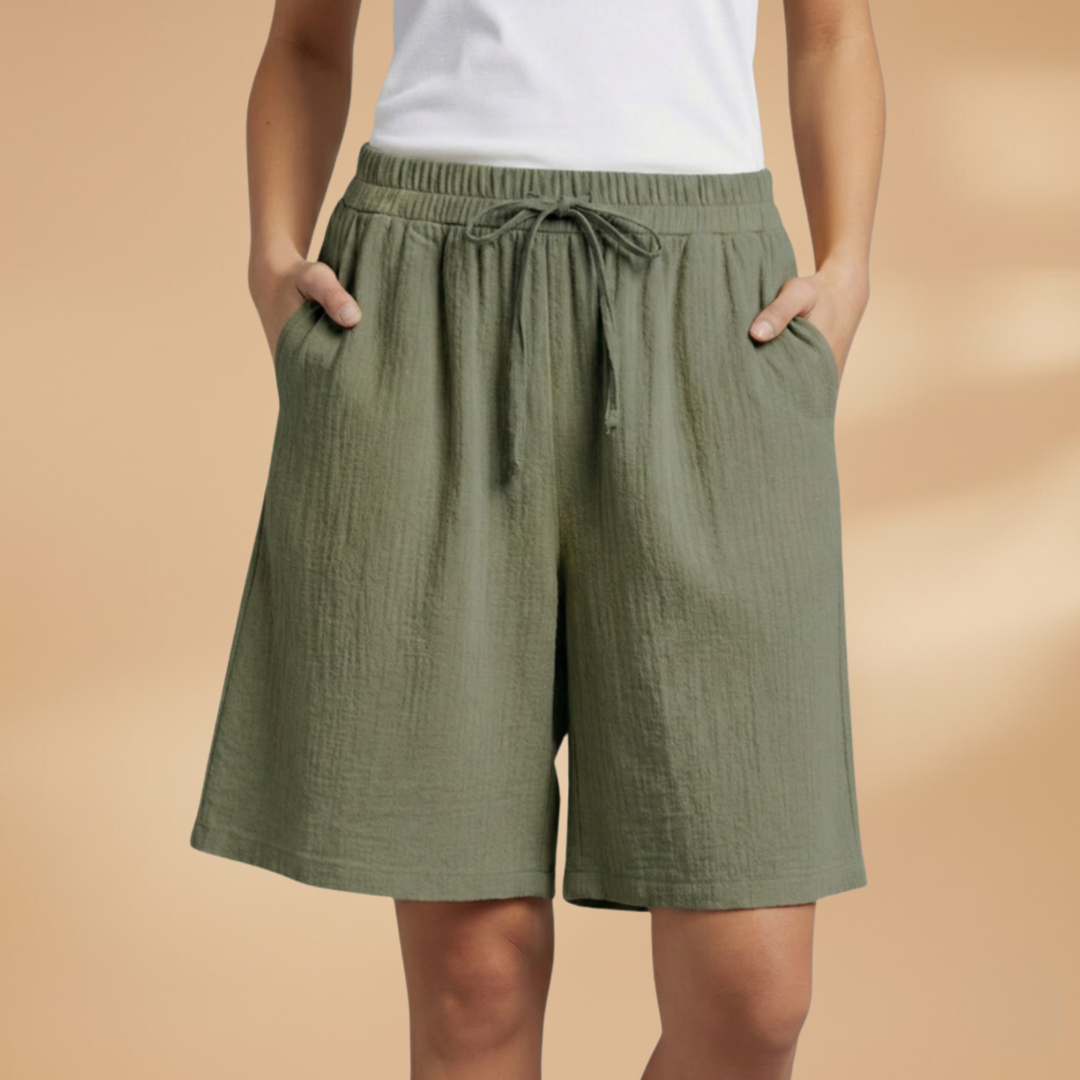 Mila | Polished Wide Leg Linen Shorts with Elastic Waist