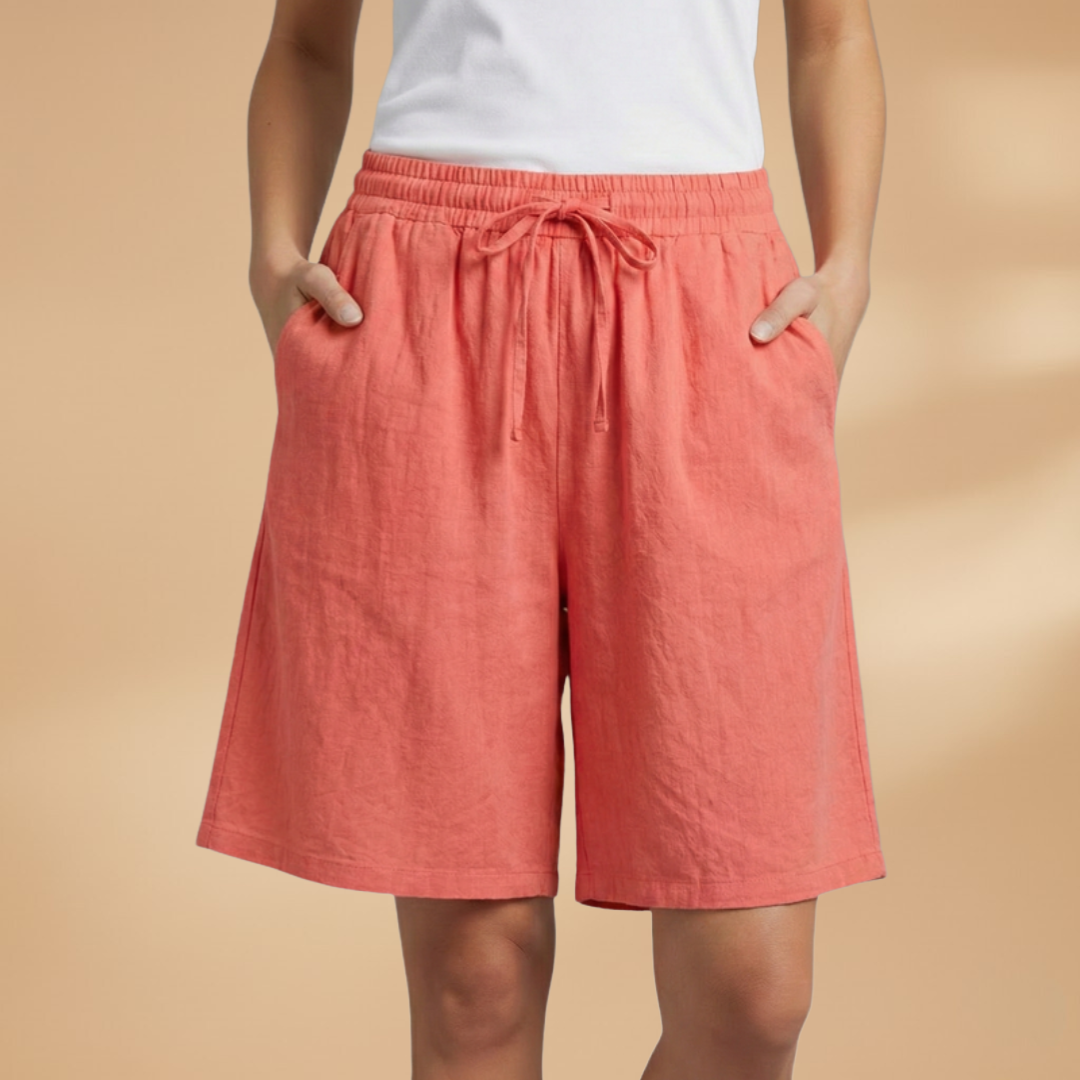 Mila | Polished Wide Leg Linen Shorts with Elastic Waist