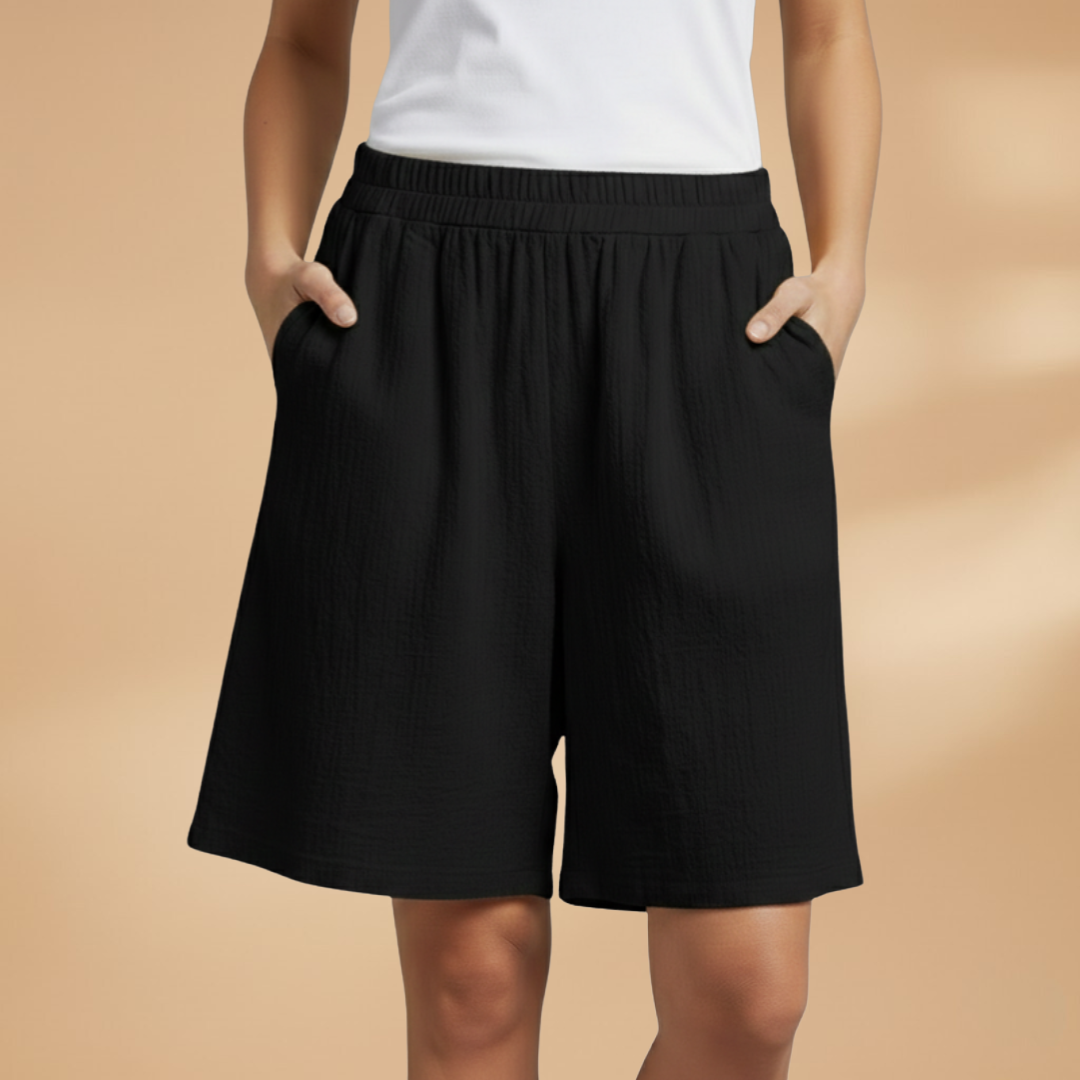 Mila | Polished Wide Leg Linen Shorts with Elastic Waist