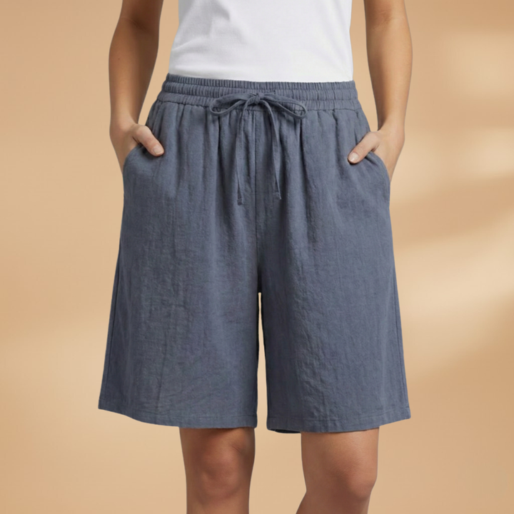 Mila | Polished Wide Leg Linen Shorts with Elastic Waist