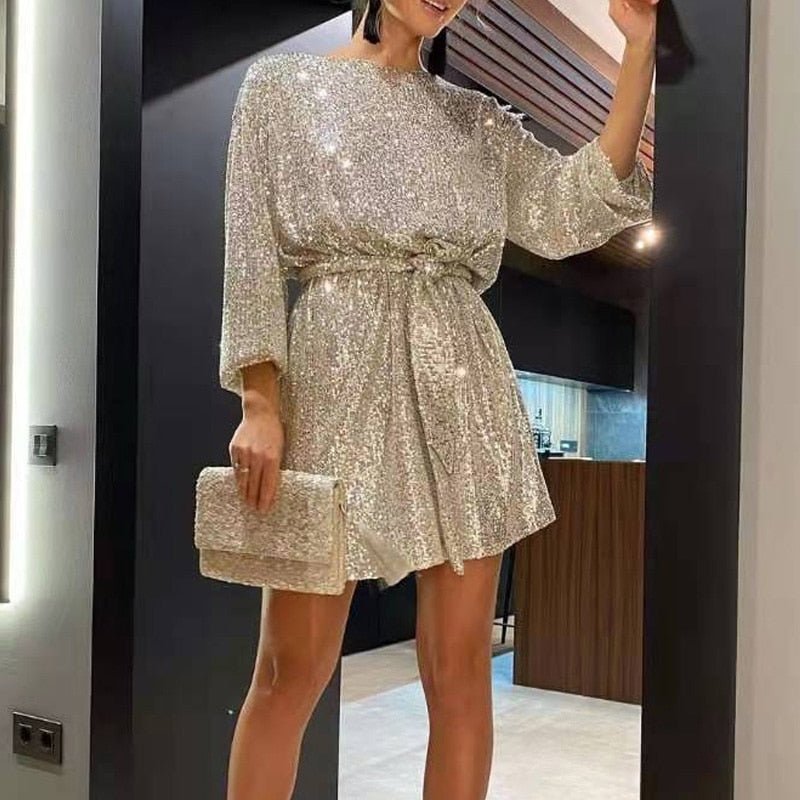 Mila | Relaxed Sequin Off-Shoulder Christmas Party Dress