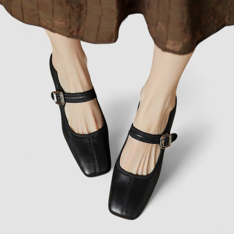 Mila | Sophisticated Square Toe Mary Jane Flats