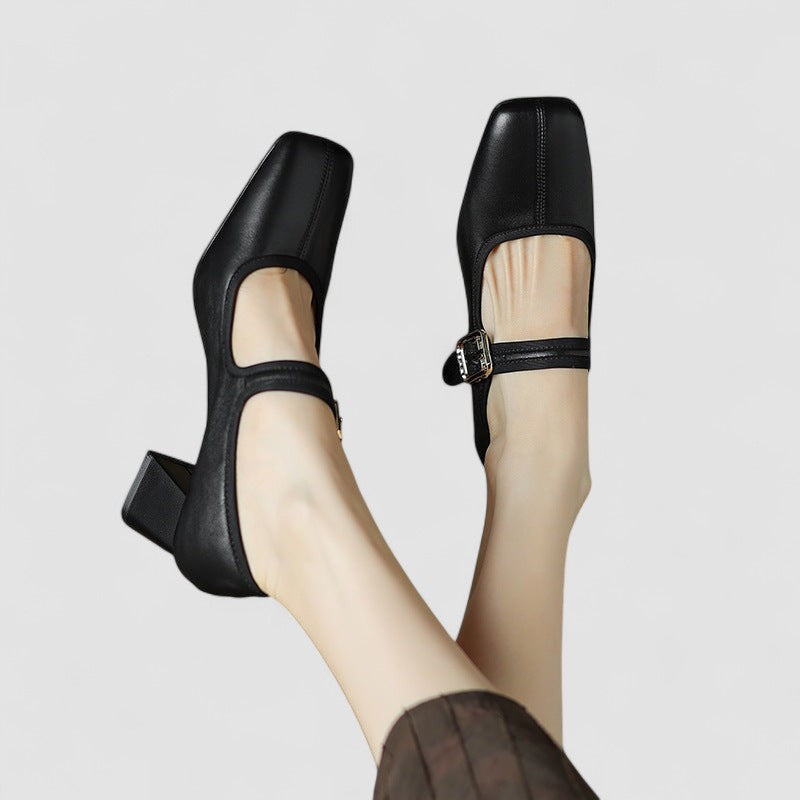 Mila | Sophisticated Square Toe Mary Jane Flats