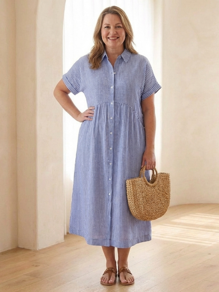 Mila | Striped Button Front Midi Dress