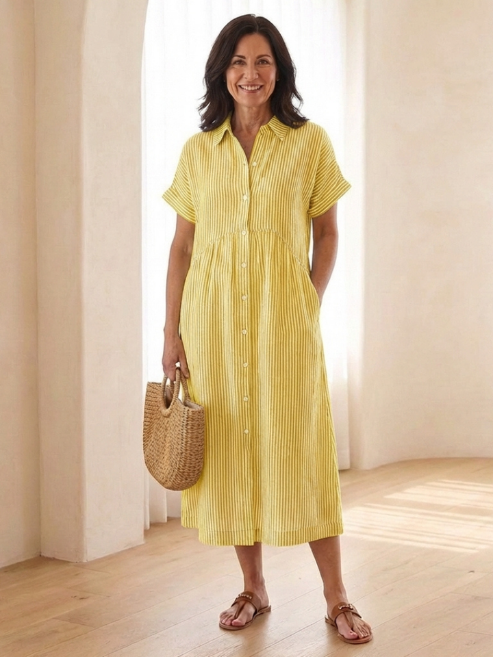 Mila | Striped Button Front Midi Dress