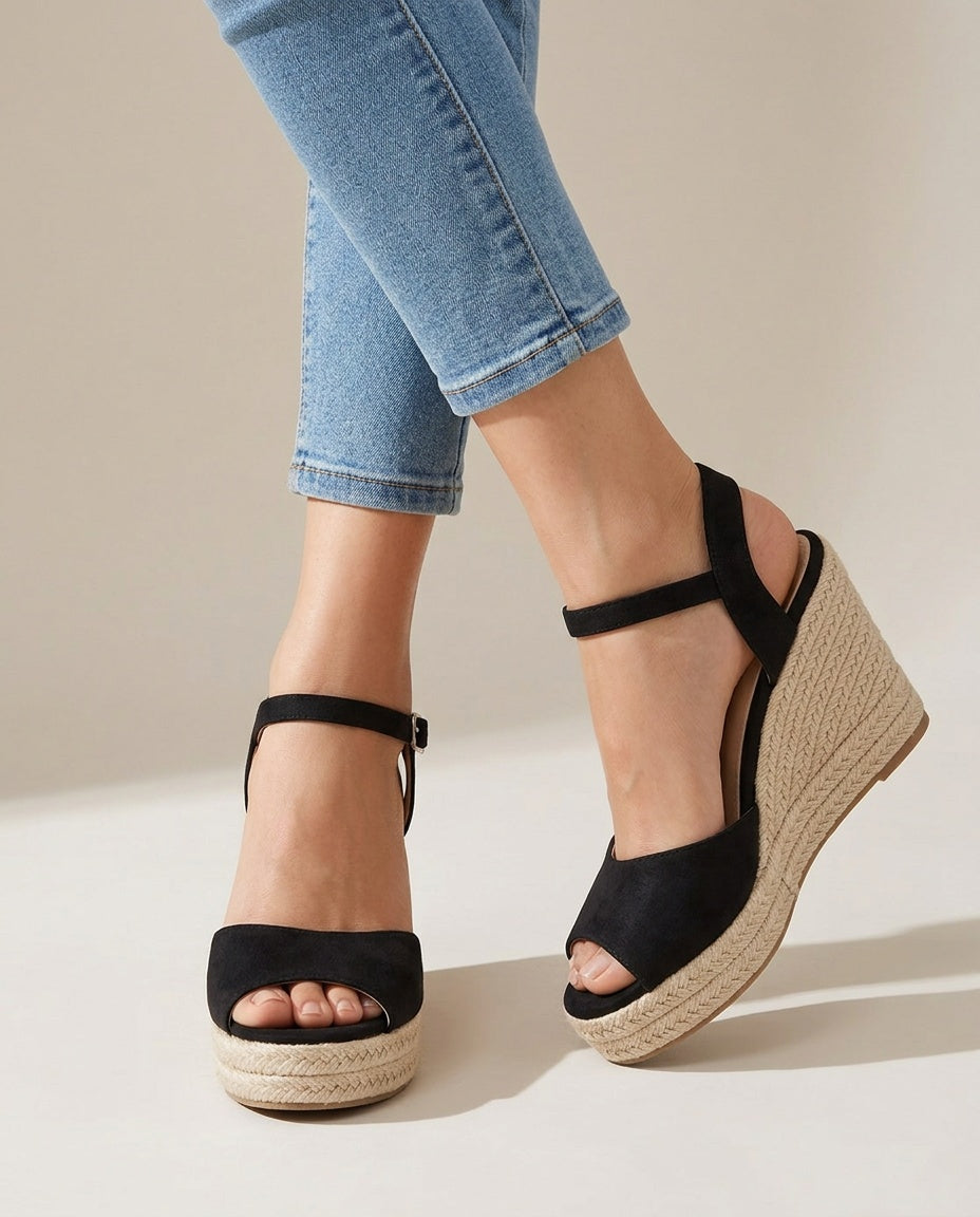 Millie | Chic Braided Ankle Strap Espadrille Wedges