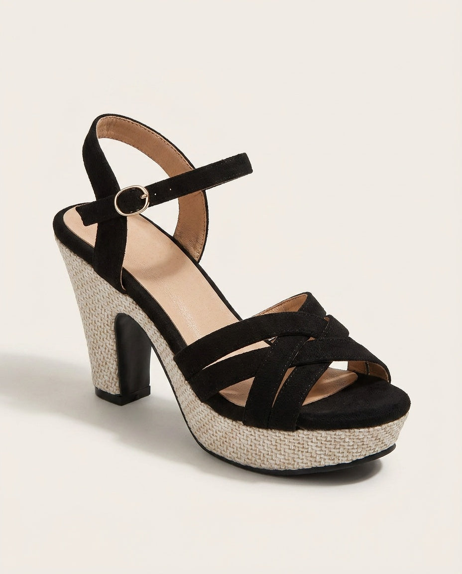 Millie | Cosy Woven Platform Wedges with Crisscross Straps