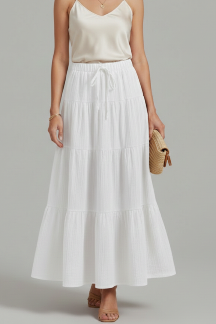 Millie | Elastic Waist Tiered A-Line Maxi Skirt