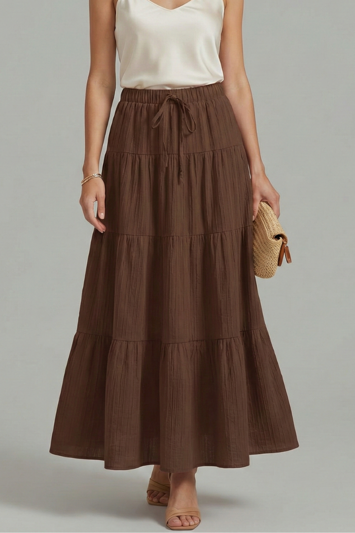 Millie | Elastic Waist Tiered A-Line Maxi Skirt