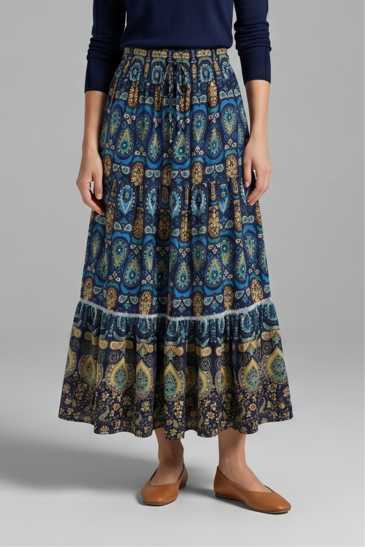 Millie | Elastic Waist Tiered A-Line Maxi Skirt