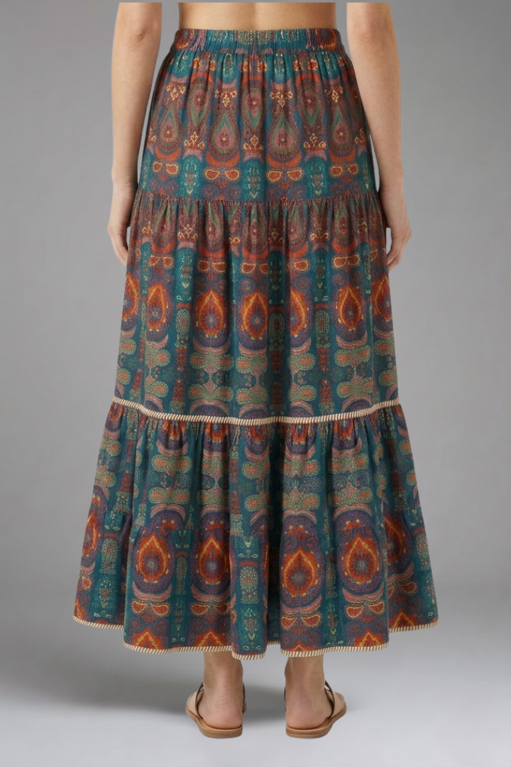 Millie | Elastic Waist Tiered A-Line Maxi Skirt