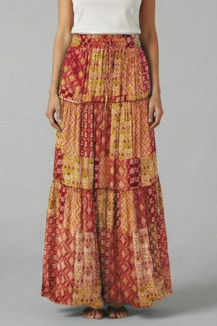 Millie | Elastic Waist Tiered A-Line Maxi Skirt